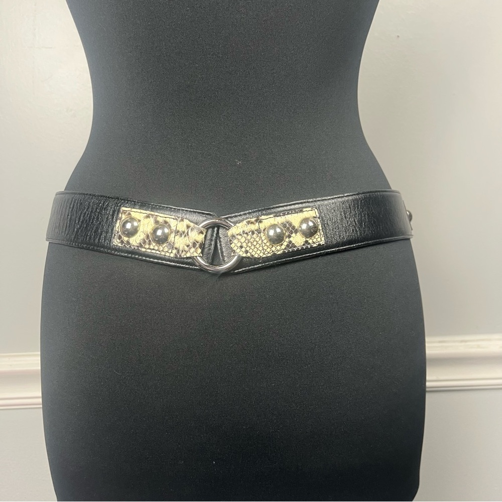 Carlisle black and snake print metal genuine leather belt size small - Picture 3 of 9